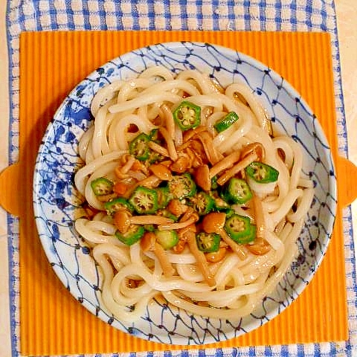 オクラなめこの冷やしうどん♪